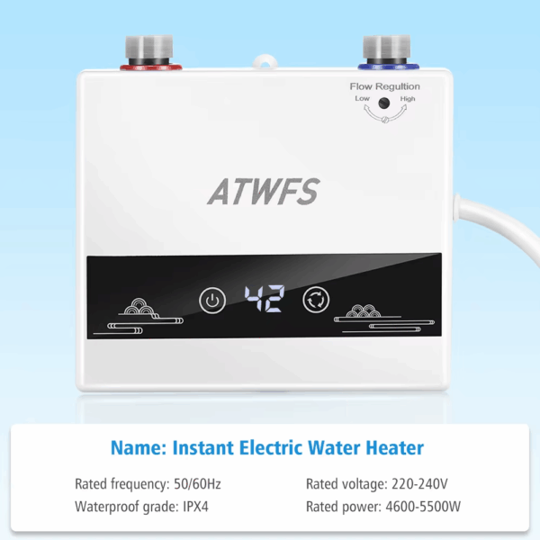 ATWFS 220V 4600W Instant Water Heater Electric Heaters for Bathroom Hot Water Shower Home Kitchen Heating