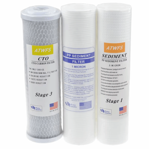 ATWFS 10-Inch Water Purifier Filter 5 Micron PP Cotton Filter+ 1 Micron PP Filter+ Activated Carbon Filter Cartridge