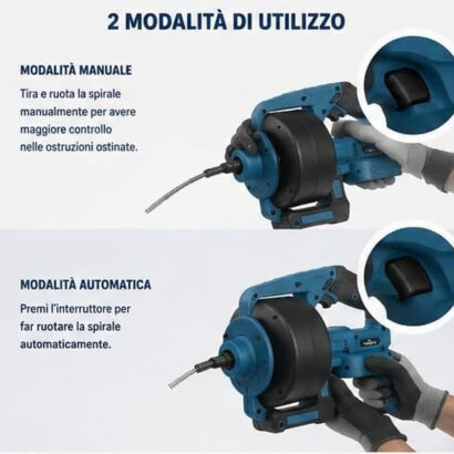 Pulitore per scarichi a batteria Viemylu con spirale da 7,6 m foto 5